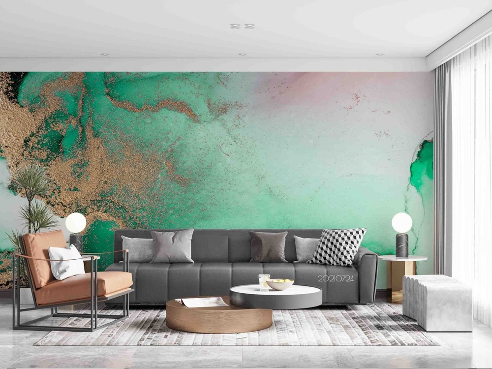3D Green Gold Texture Marble Wall Murals Wallpaper Murals Wall Sticker