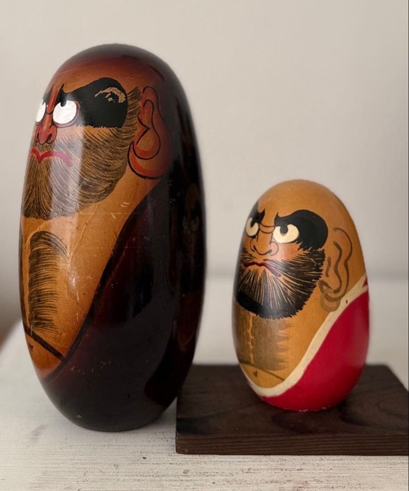 Toshiyashita Hajime Daruma Kokeshi Set 11cm & 19cm Retro Wooden Figurines