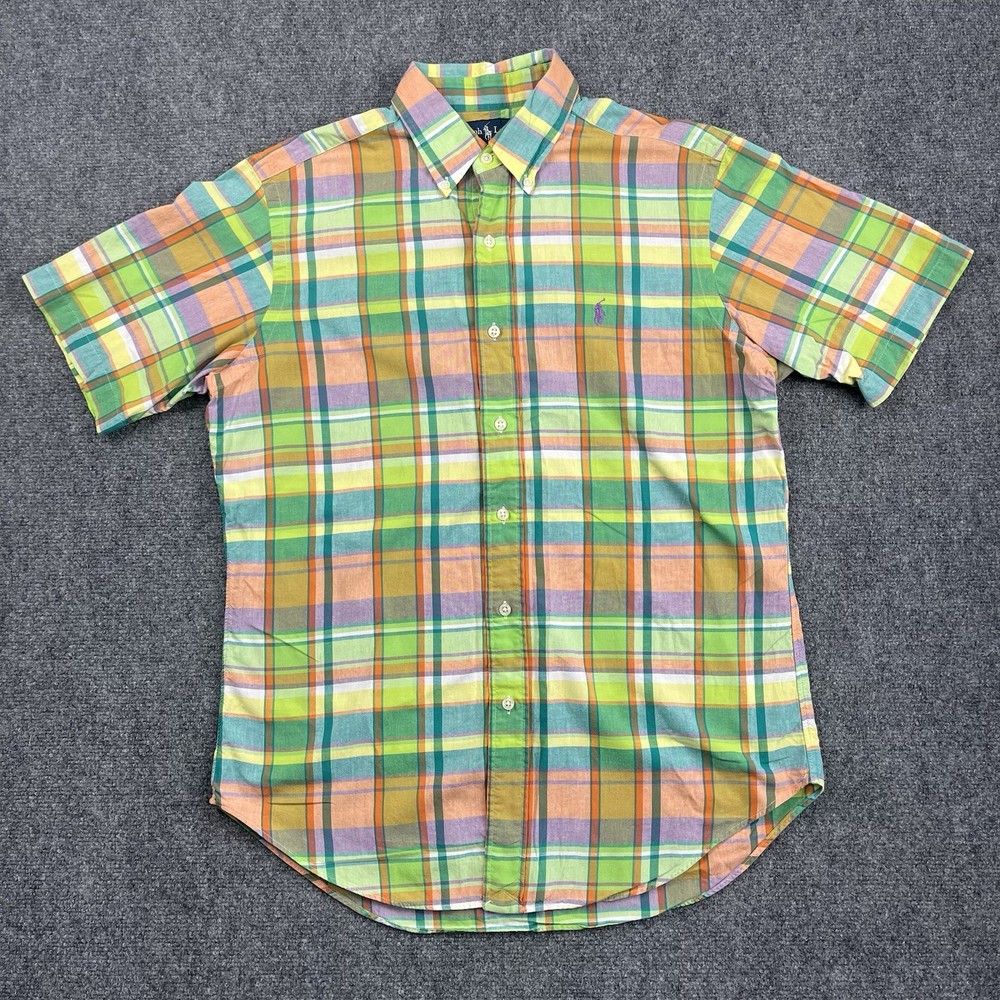Vtg Polo Ralph Lauren Classic Fit Pastels Plaid Short Sleeve Shirt Medium Button