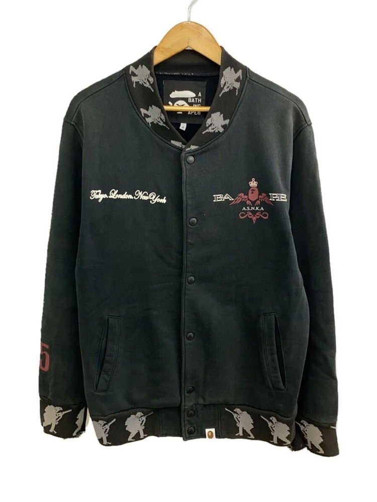 A Bathing Ape Stash/ Varsity Jacket/M/Cotton/Black 3496