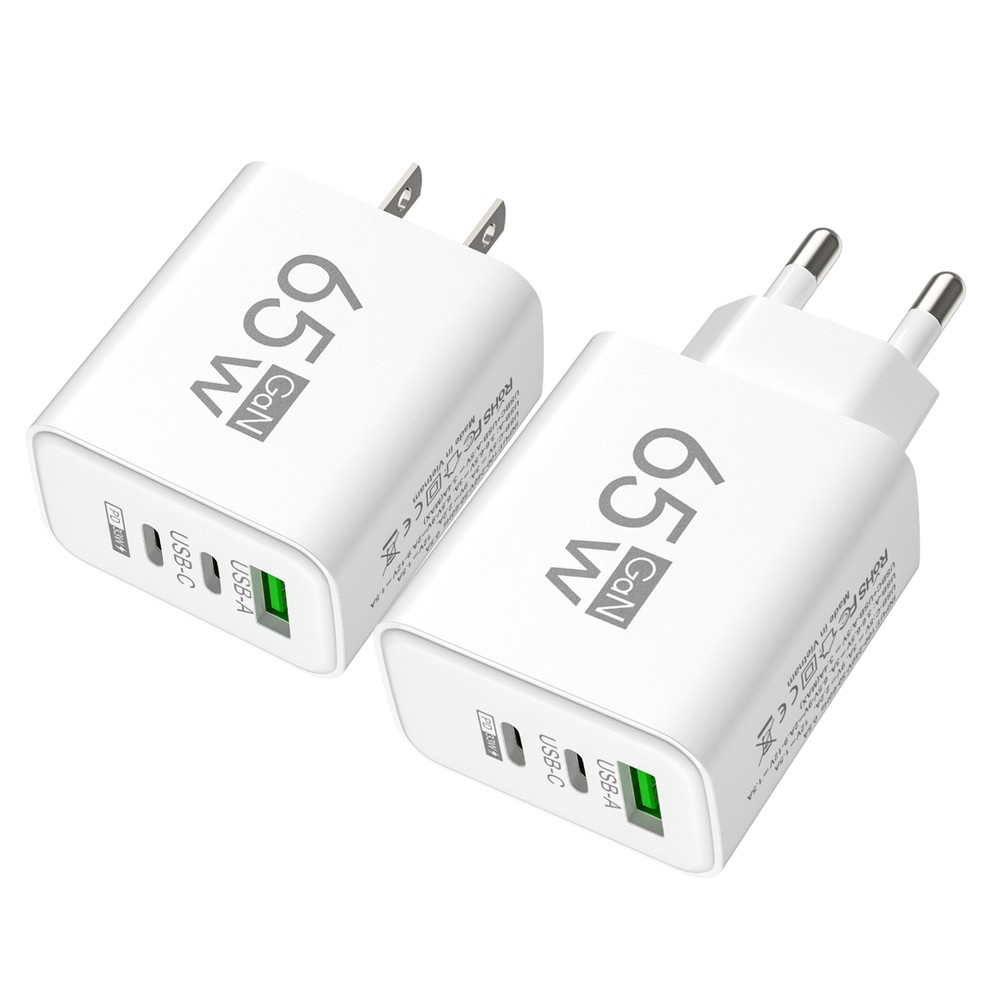 65W Multi-Port Travel Charger Block with 1 USB & 2 PD Ports