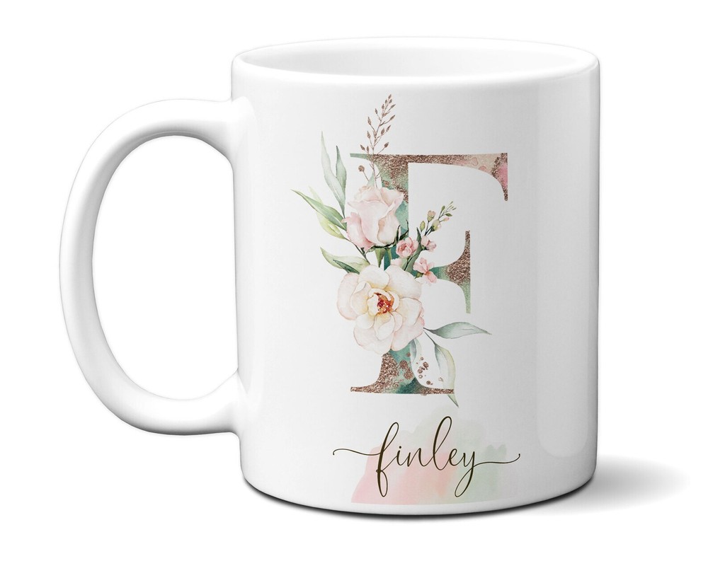 Rose Monogram Mug Floral Alphabet Gift for Her Special Occasion
