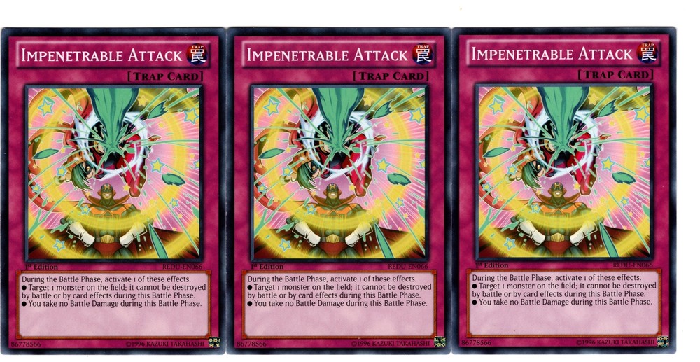 YuGiOh 3x Impenetrable Attack Common 1st Edition REDU-EN066 NM  