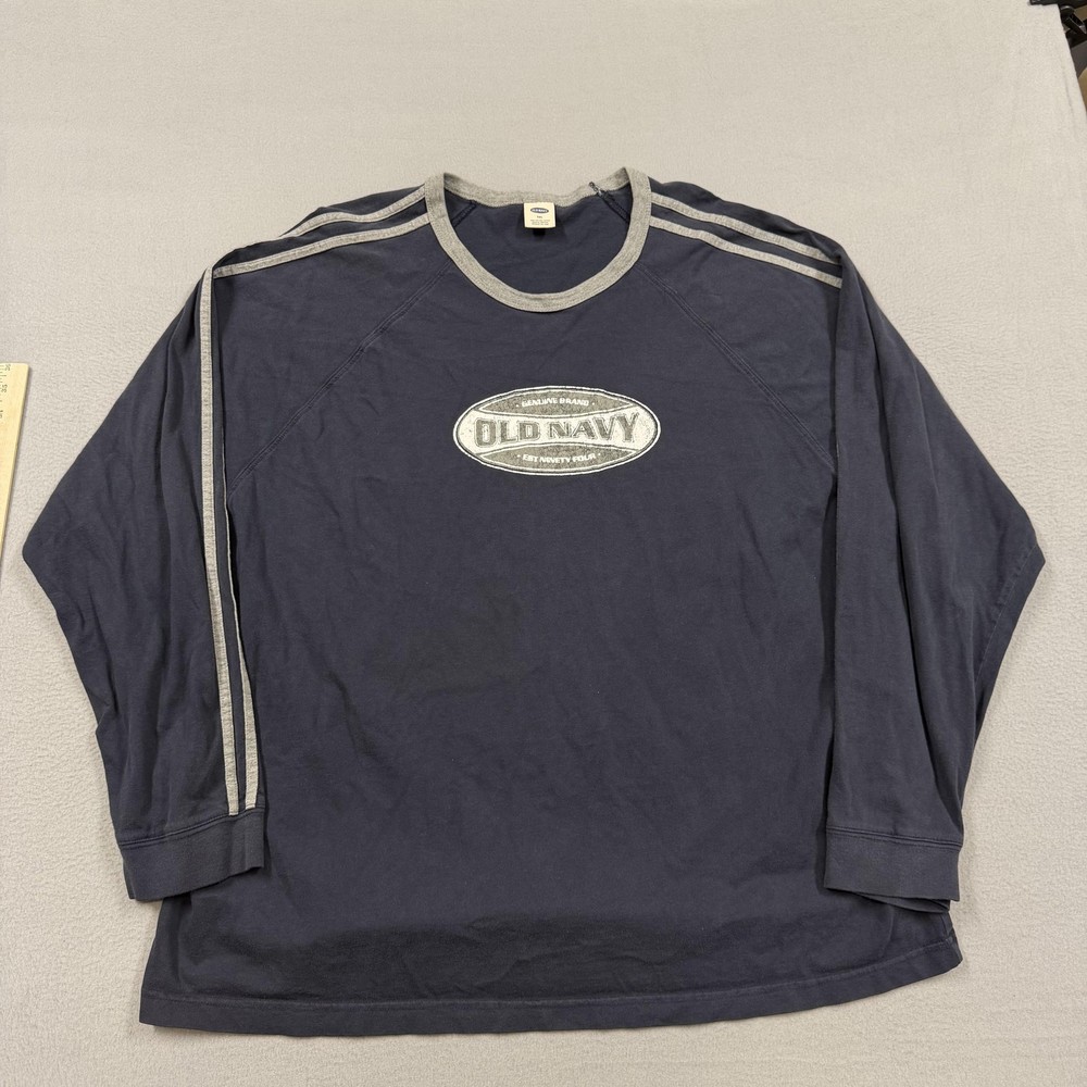 Vintage Old Navy Shirt Mens 2XL Blue Long Sleeve Logo Graphic Crewneck 90s
