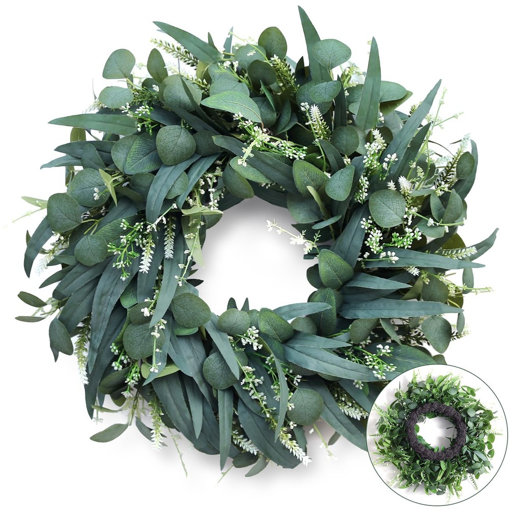 24-26 inch Large Eucalyptus Wreaths for Front Door, Handmade Artificial Sprin...