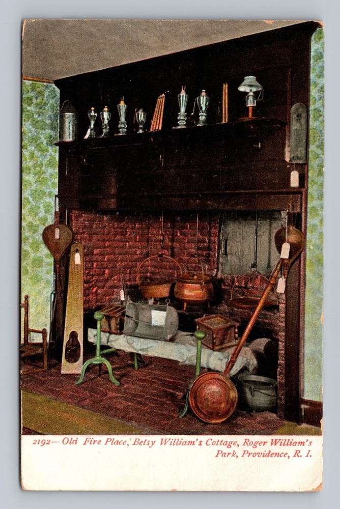 Providence RI-Rhode Island Fire Place Betsy Williams's Cottage Vintage Postcard