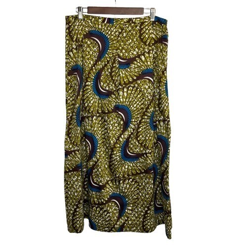 Soft Surroundings Womens Indie Bohemian Maxi Skirt Size L Green Abstract Artsy