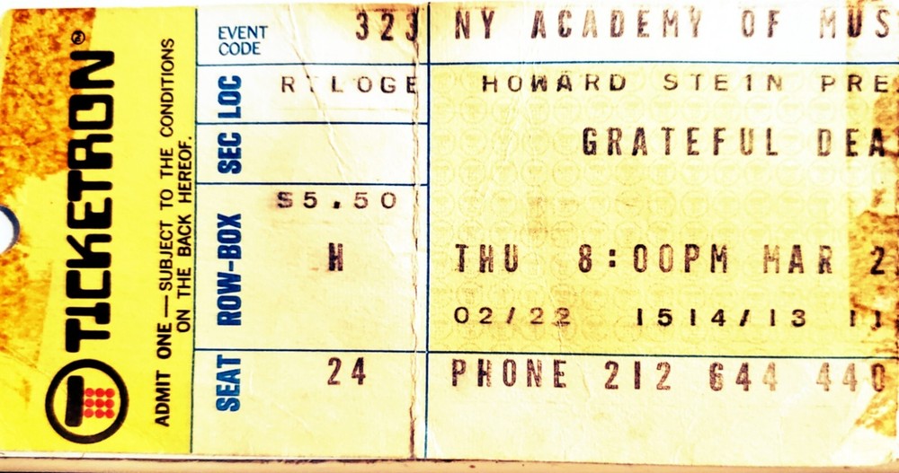Grateful Dead Concert Ticket Stub 3/22/72 New York Academy of Music, NYC.-image
