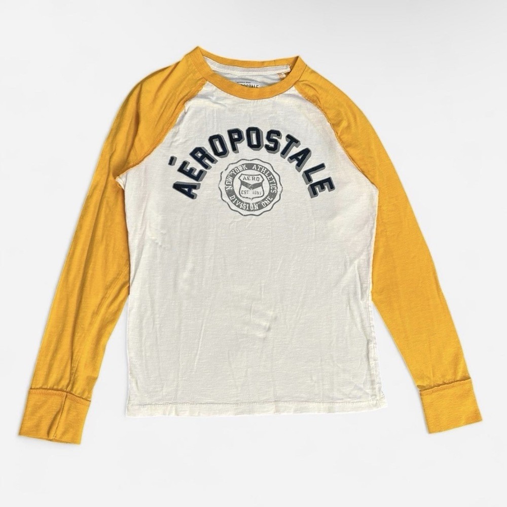 Vintage Yellow Mens Aeropostale Raglan long sleeve shirt Size Small