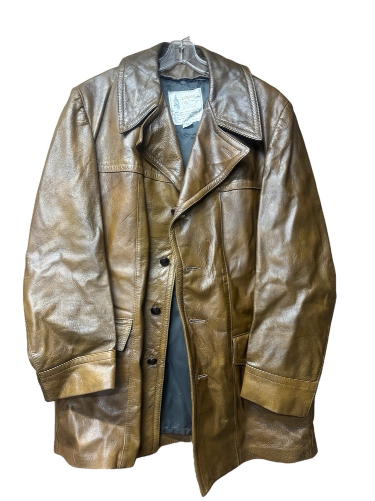 London Fog Men’s Leather Jacket VTG Brown *LINER MISSING* Size 42L 80s 90s