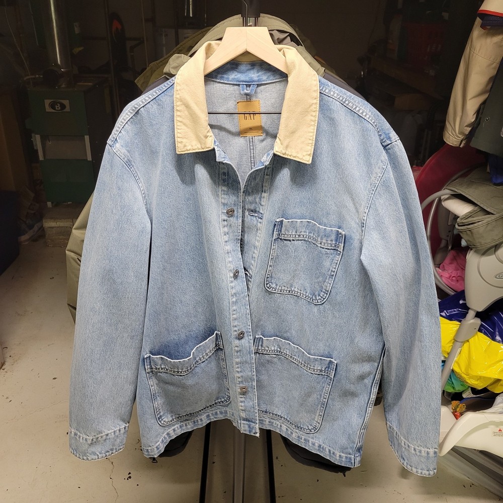 Gap Light fade denim Corduroy Collar shacket jacket coat tan collar Size XL