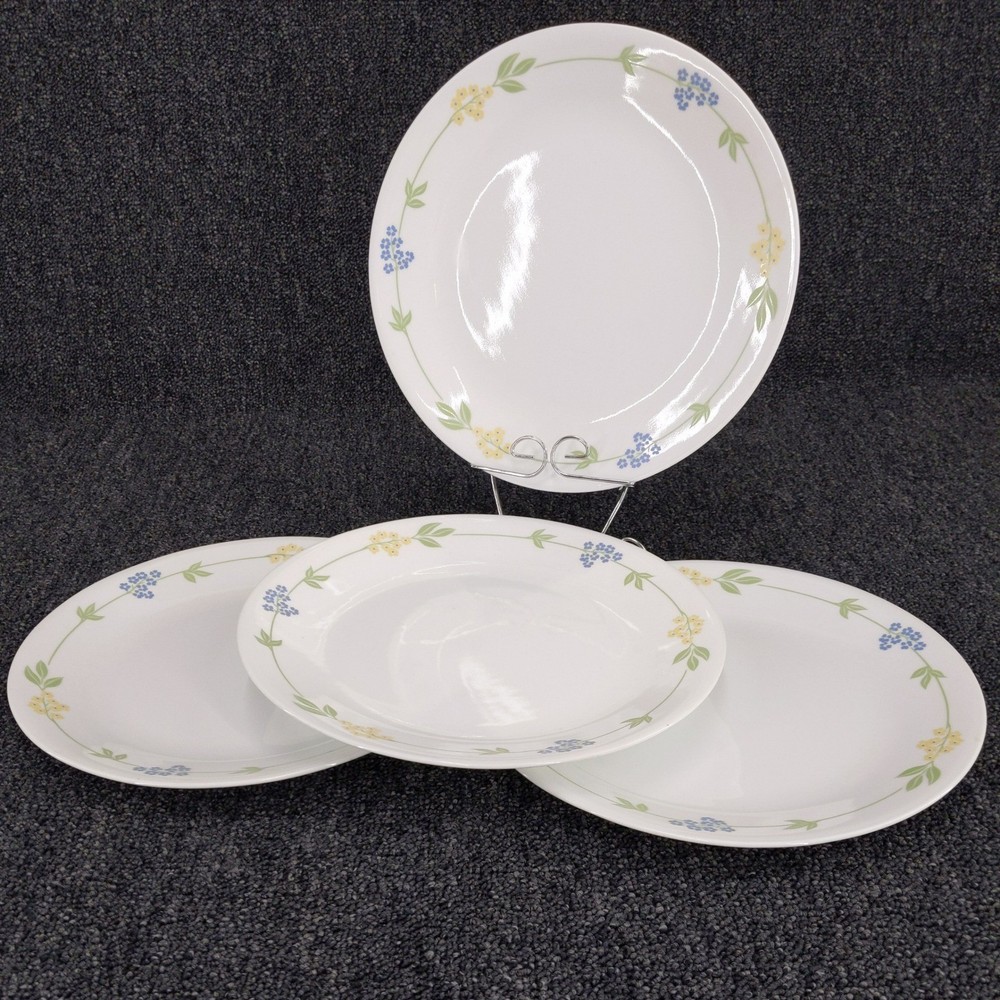 Corelle Dinner Plates White Secret Garden Floral Blue Yellow Set of 4 10.25