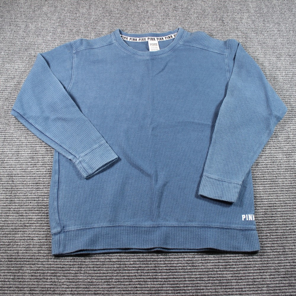 Victoria's Secret Pink Shirt Women's S Blue Waffle Thermal Crewneck