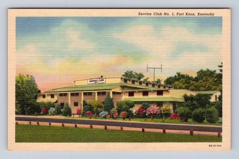 Fort Knox KY-Kentucky, Service Club No 1, Antique Vintage Souvenir Postcard