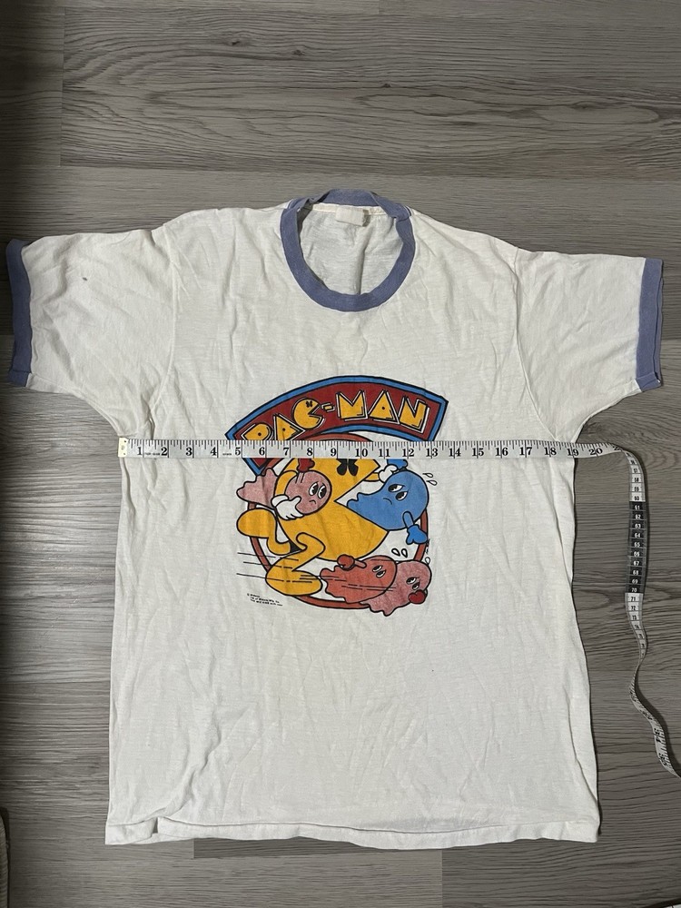 Vintage 80s Pac-Man Ringer Shirt Tee Size M Graphic Hanes Poly Cotton 1981