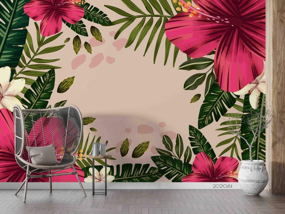 3D Flowers Leaves Plants Watercolor Wall Murals Wallpaper Murals Wall Sticker