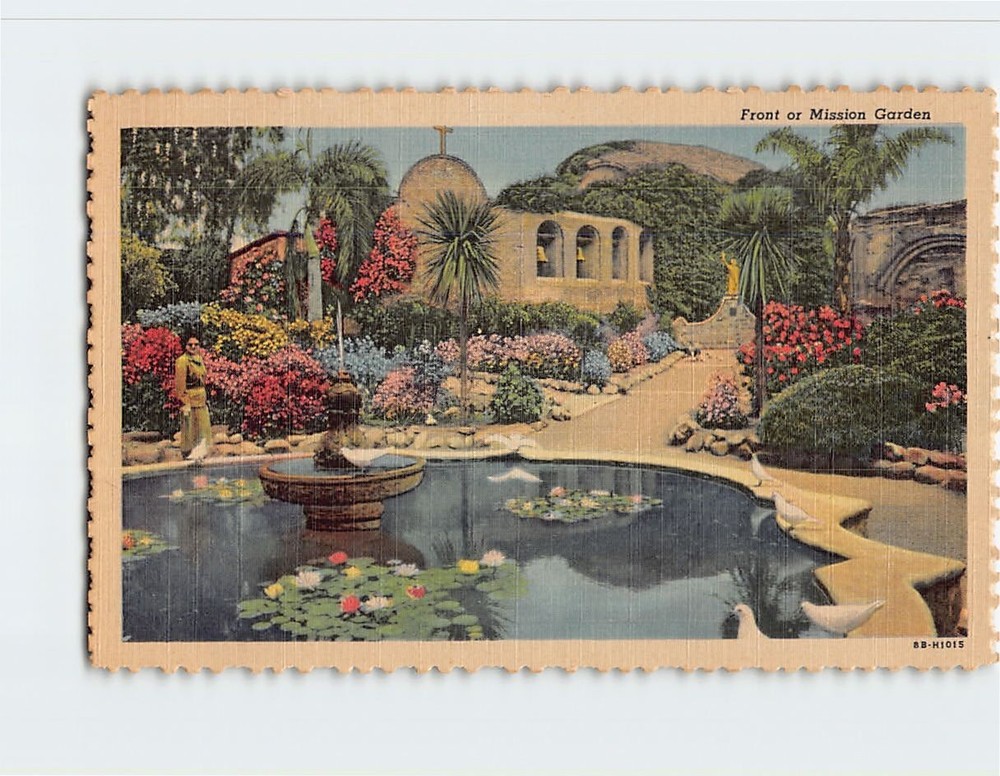 Postcard Front Corridor & Garden San Juan Capistrano Mission California USA