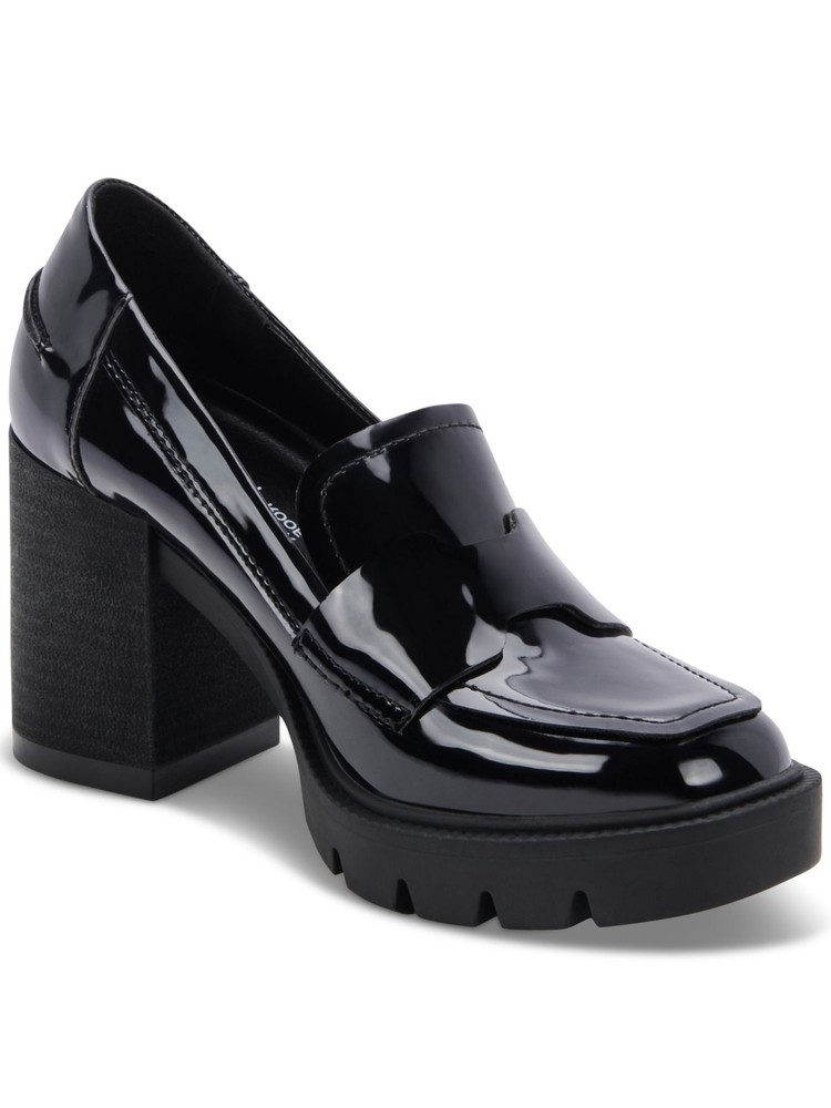 AQUA COLLEGE Womens Black Jonnie Heeled Loafers Double Strap Slip On Size 9.5