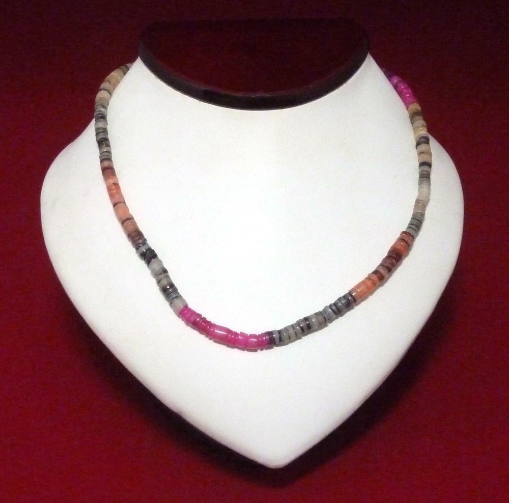 Hawaiian Round Puka Shell Necklace - Fuchsia/Orange/Gray
