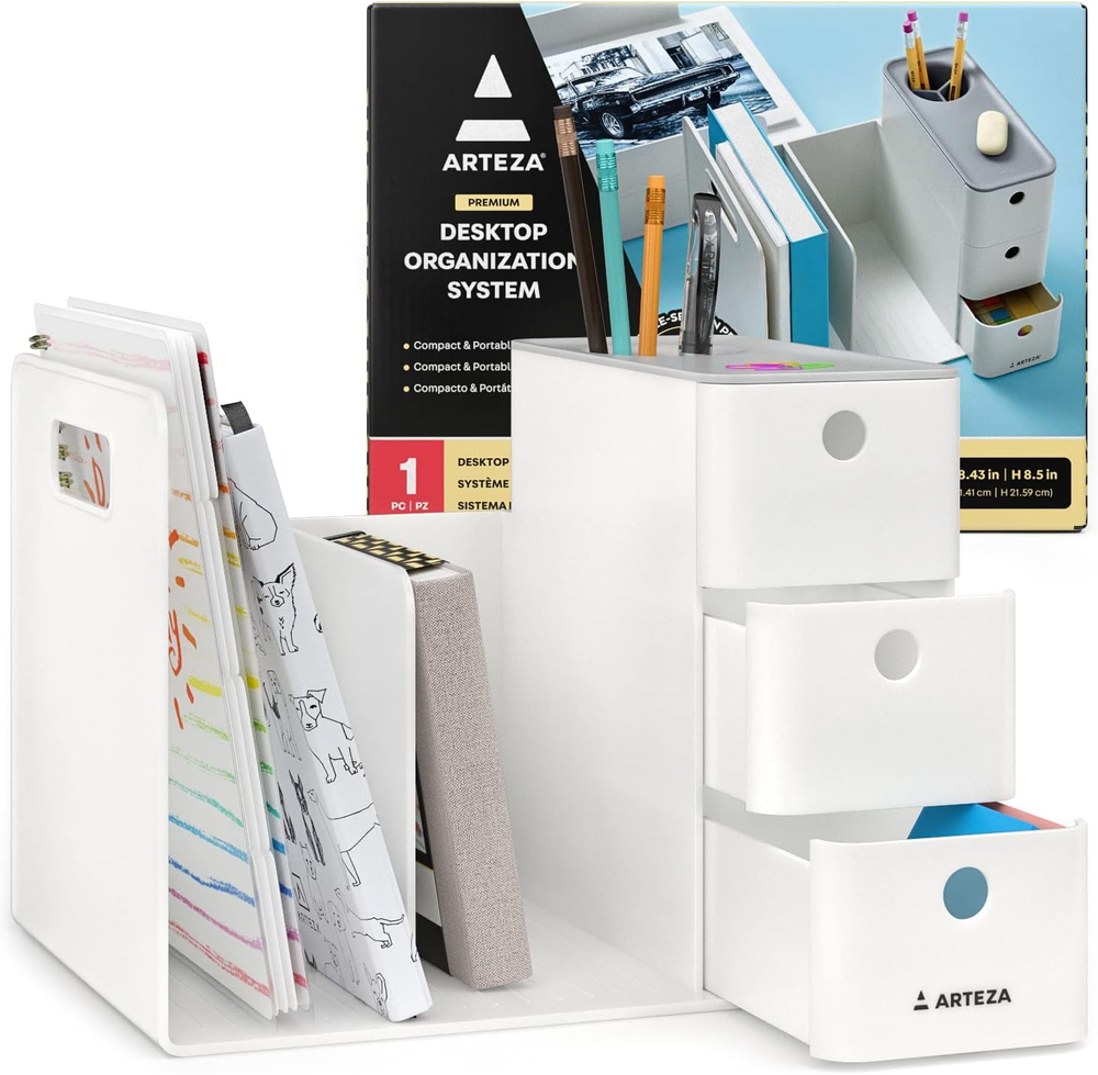 Desktop Storage Rack with 3 Drawers Divider for Art and Office Supplies, 11.57 Inches