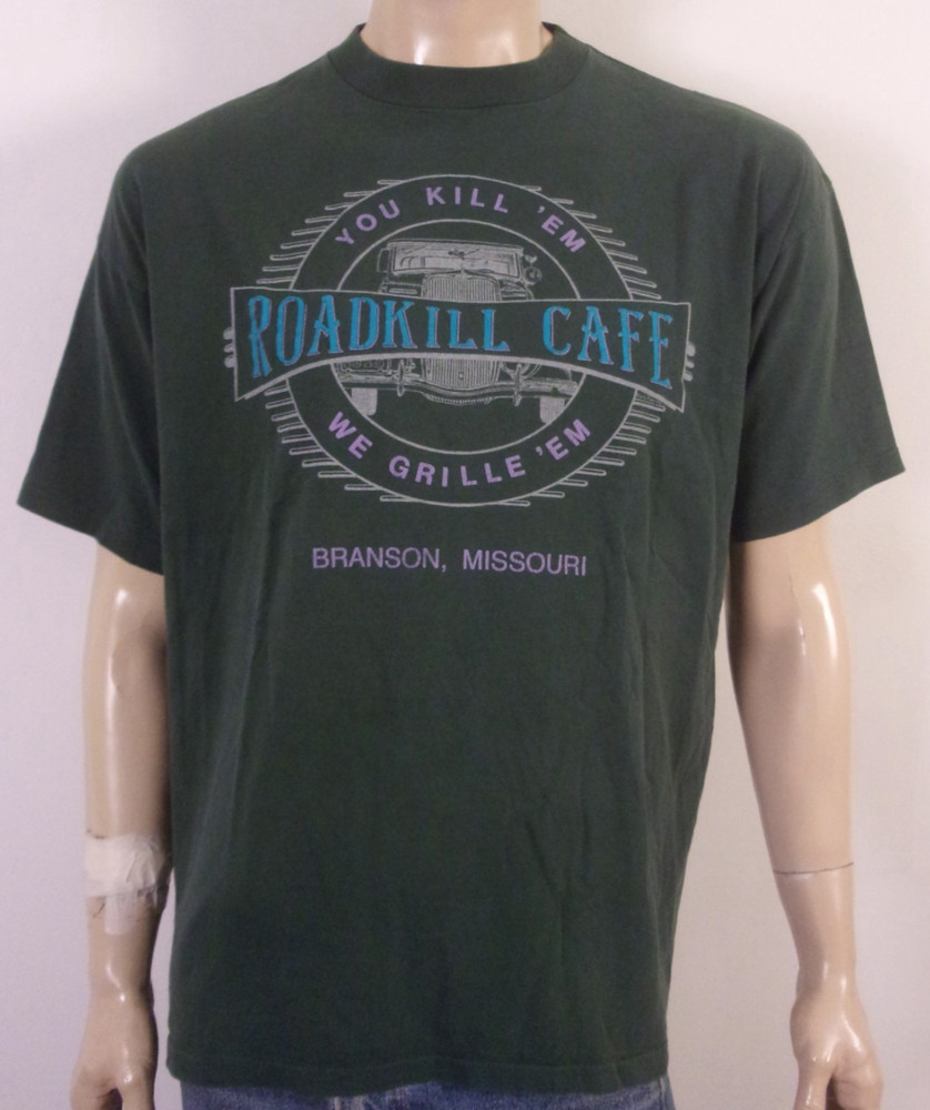 vintage 80s 90s Roadkill Cafe T-Shirt Puffy Print 2 sided USA single stitch XL