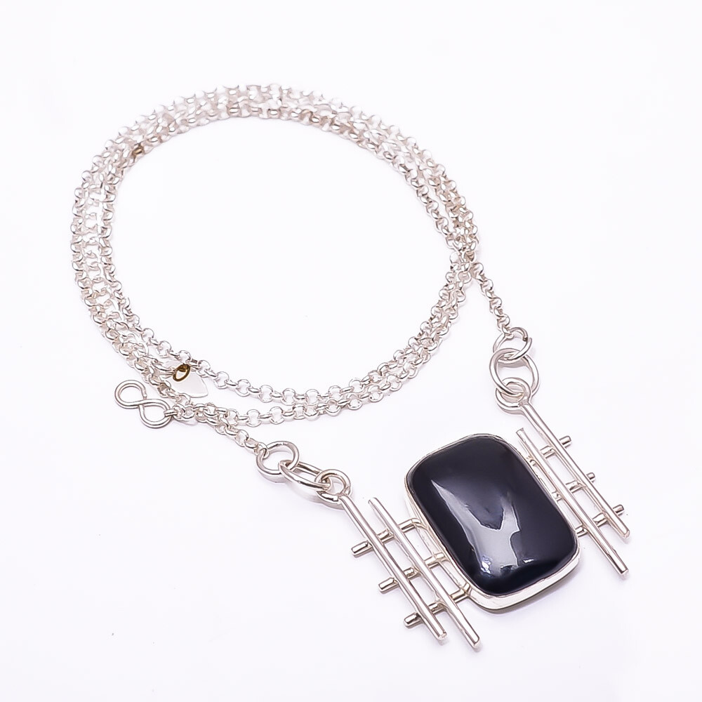 Black Onyx - Brazil 925 Sterling Silver Tennis Necklace 19-23
