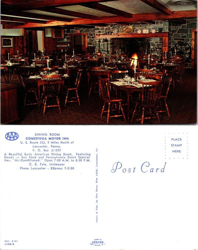 Dining Room Conestoga Motor Inn Lancaster Pennsylvania Postcard