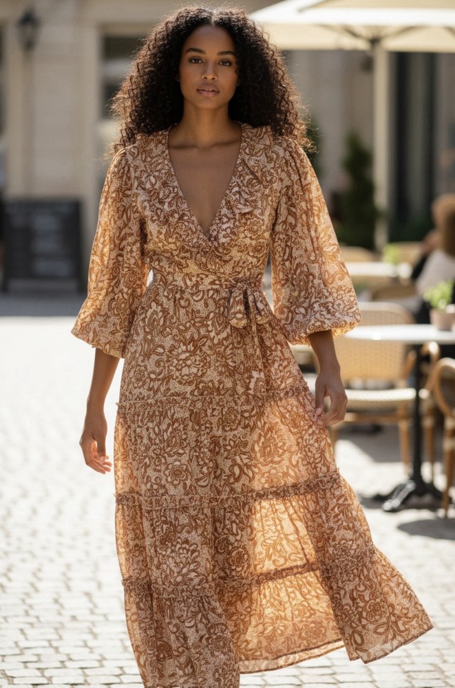 House Of Harlow 1960 By Nicole Ritchie, Large Rust &Peach Floral Maxi Dress