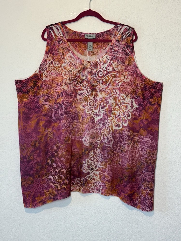 Liz & Me Catherines Tank Top 4X  Pink Purple Burnout Pullover Sleeveless Boho