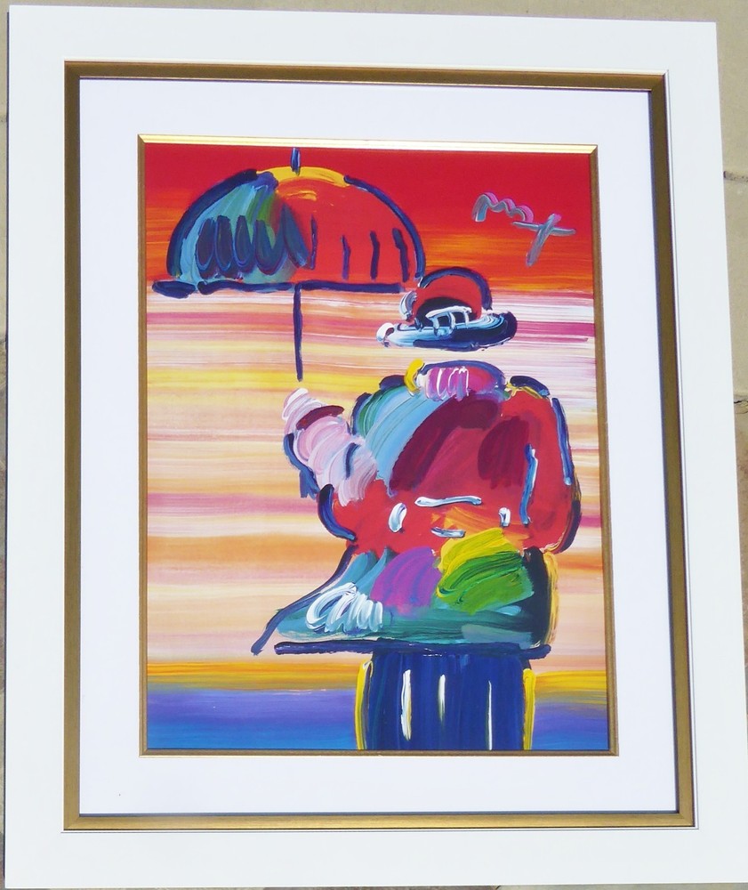 PETER MAX UMBRELLA MAN Unique Original Painting Hand signed framed Large art COA