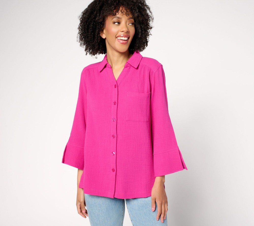 Belle by Kim Gravel Women's Top Sz S Summer Sunset Cotton Gauze Pink A691537