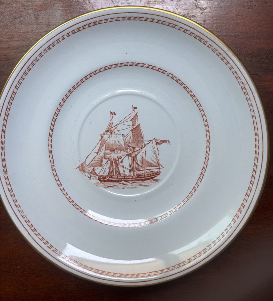 Copeland Spode “Brig Cygnet of Salem” Plate – Trade Winds – Red Transferware 7