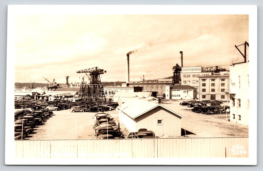 RPPC~Bremerton Washington~US Navy Yard W/ Automobiles Scene~Real Photo Postcard
