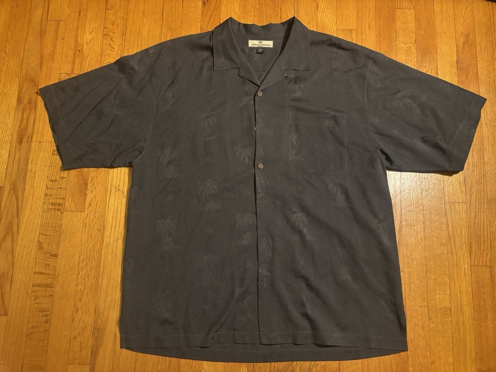 Tommy Bahama Men's XL Regular Dark Gray Silk Floral Woven Spread Collar