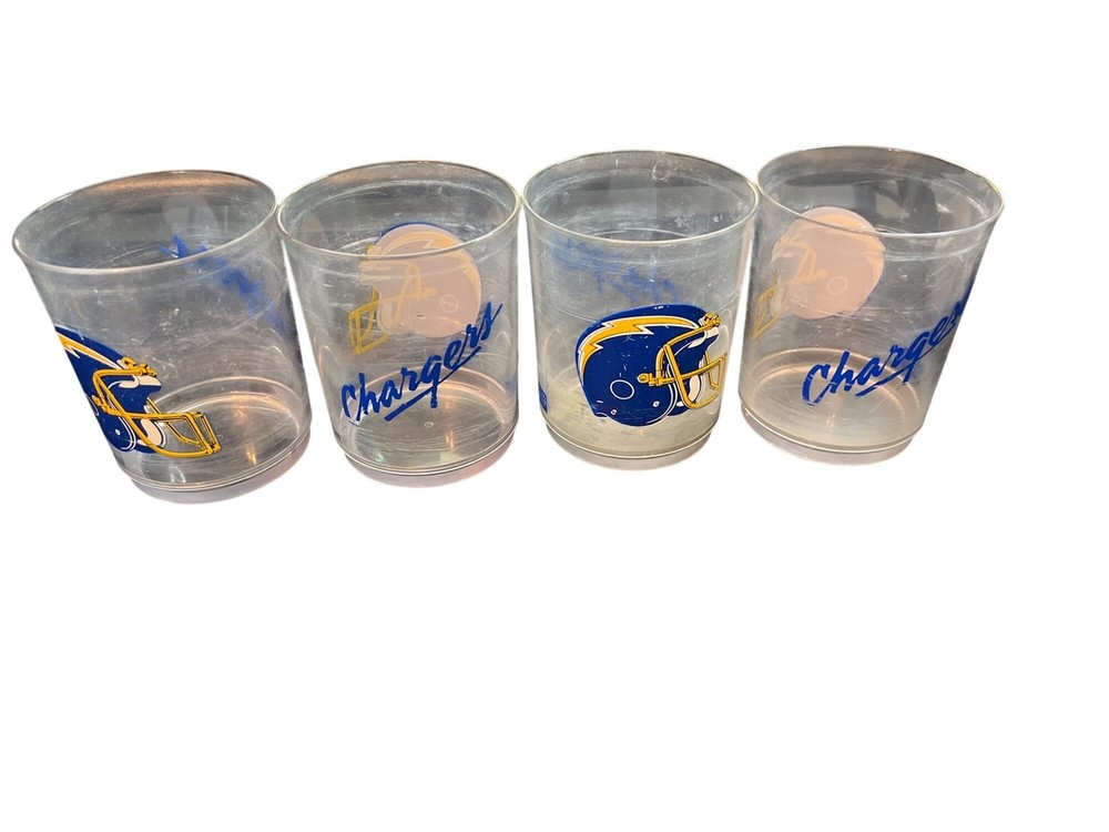 Set Of 4 San Diego Chargers NFL Logo Clear Plastic Tumblers Glasses 12 Oz