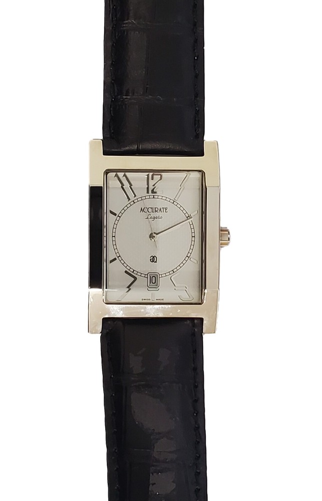 Accurate AMQ817L Swiss Made Quartz Date Black Leather Strap Unisex Watch-image