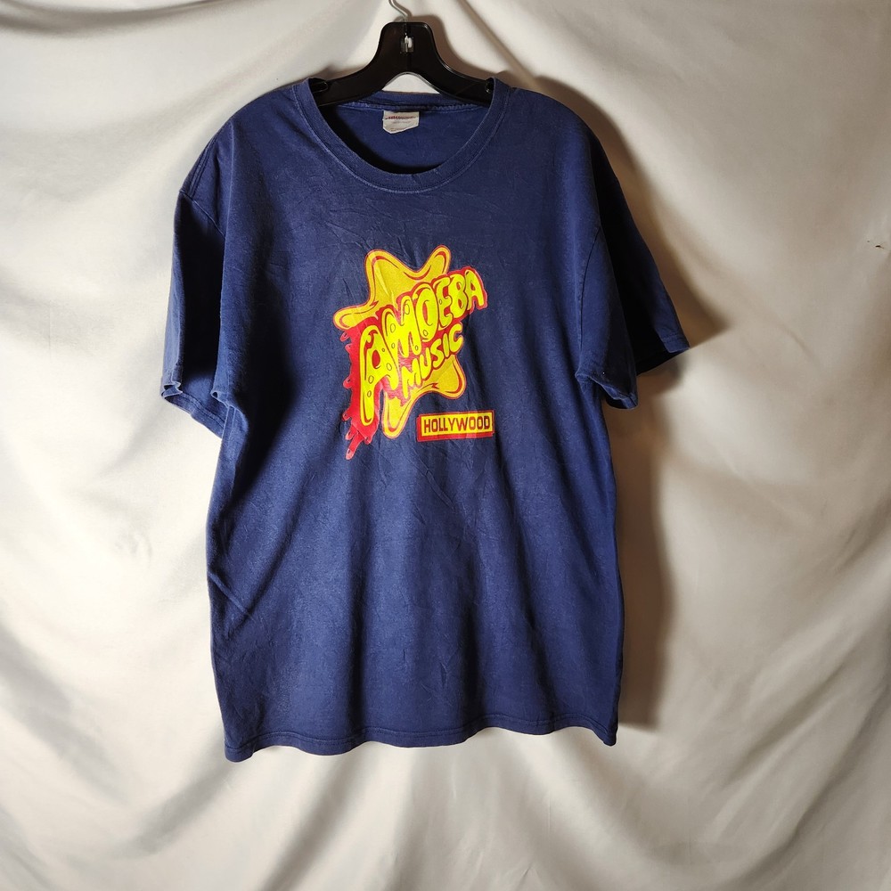 Vintage Y2K Amoeba Music Hollywood T-Shirt Hanes Heavyweight Size L Blue Record
