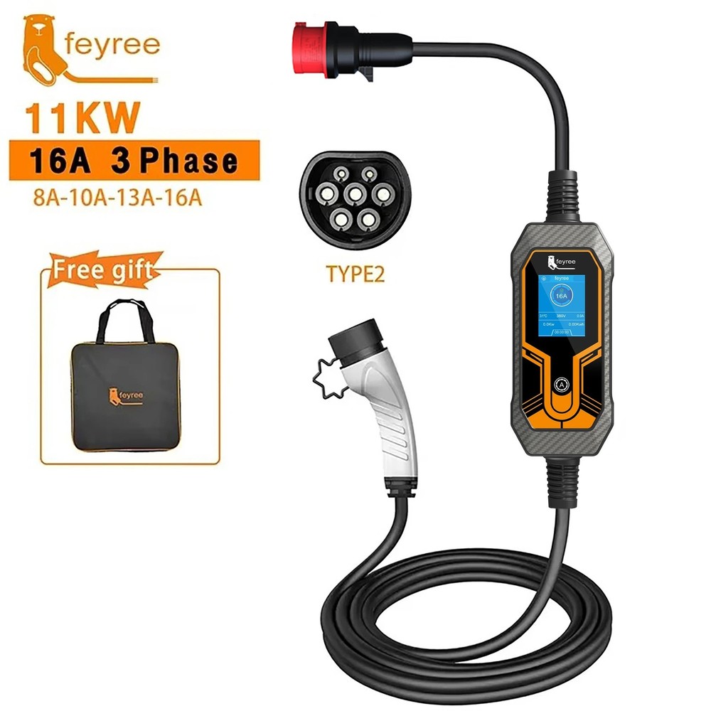 11 kW Portable EV Charger 3-Phase Type 2 IEC 62196-2 with 196.85 in Cable