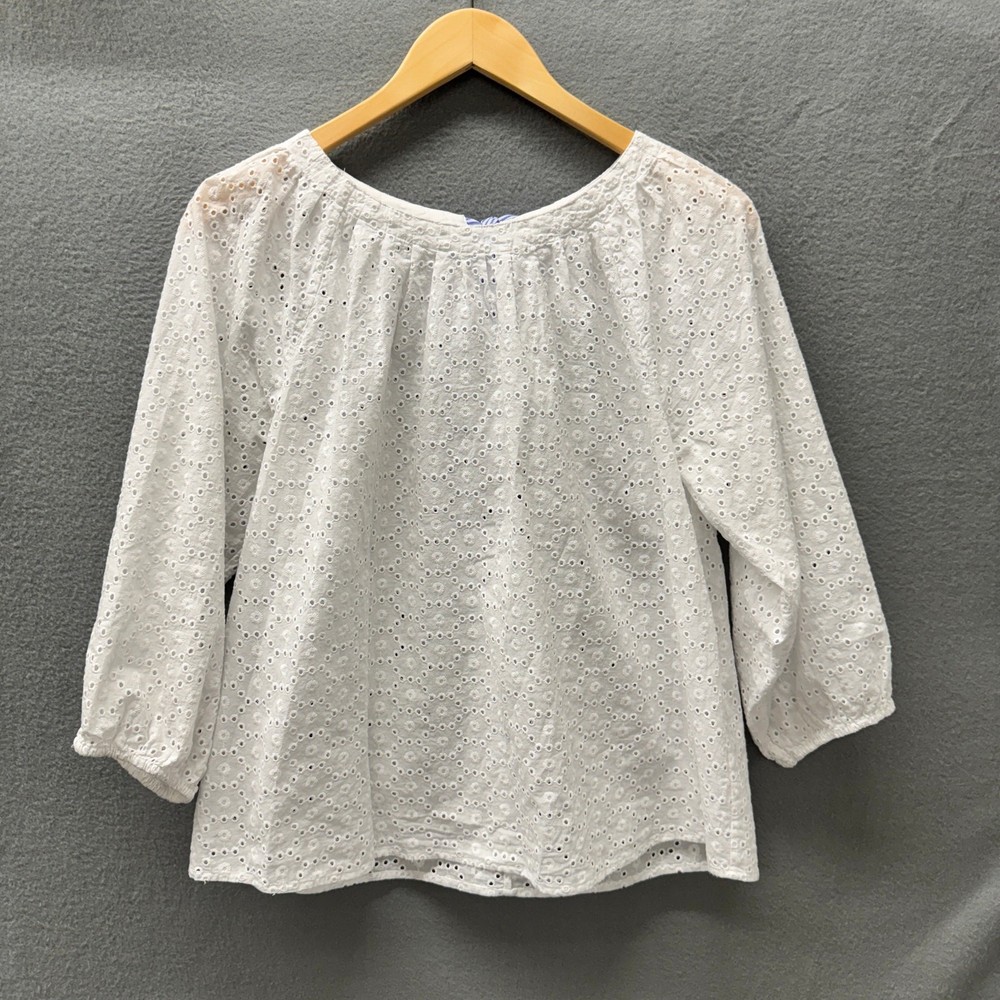 Tommy Hilfiger Blouse Womens Medium White Eyelet Tie Back Detail Coastal Shirt