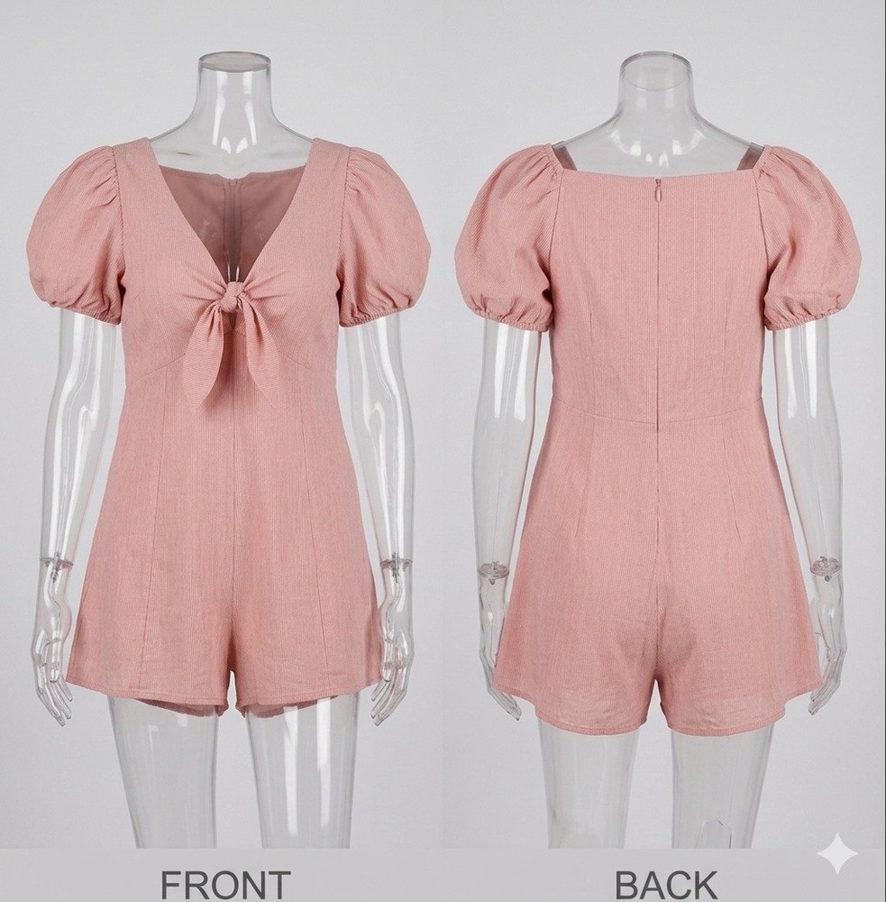 🌸 Express Blush Pink Tie Front Puff Sleeve Romper XL 10-13 🌸