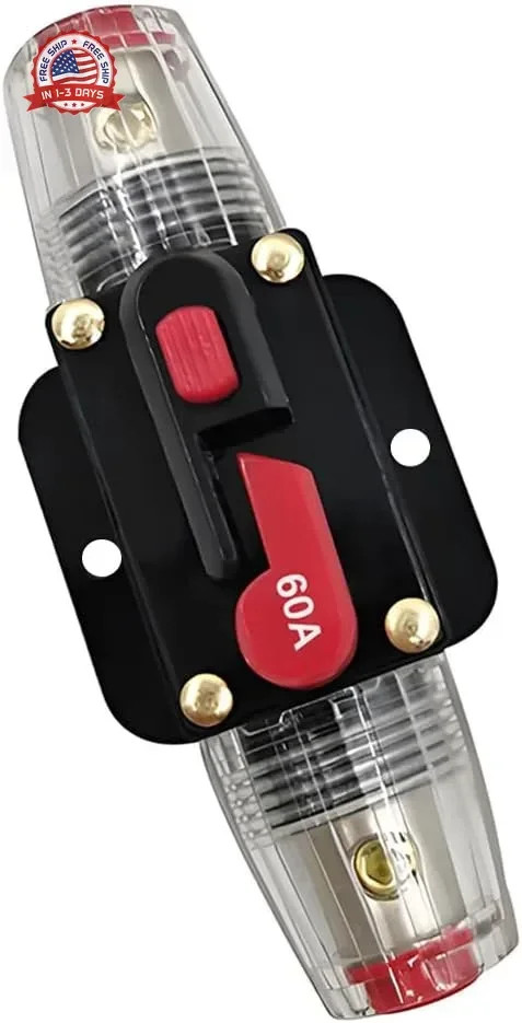 60 Amp Car Circuit Breaker, 12V-24V Manual Reset Vehicle Inline Fuse Inverter, W