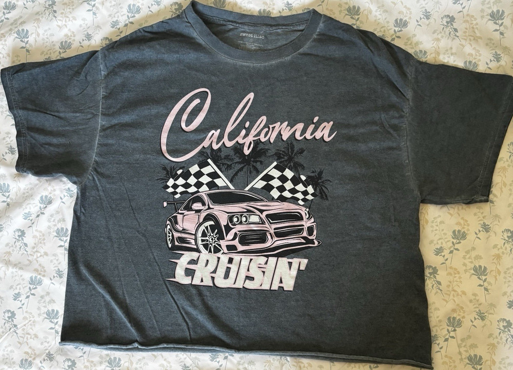 Sweet Lilac California Cruisin' Graphic T-Shirt Gray Crew Neck teen Size L