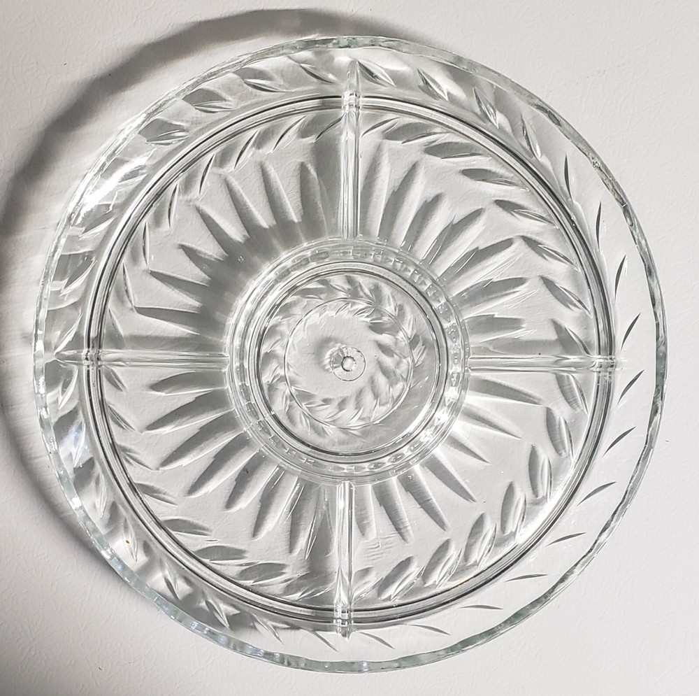Vintage Cut Glass Five Section Serving Platter Crudite Plate Dish - 13'