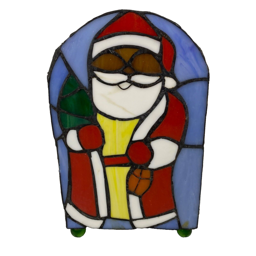 Christmas Stained Glass Santa Claus Tiffany Style Accent Lamp Style FX1-257 NOS-image