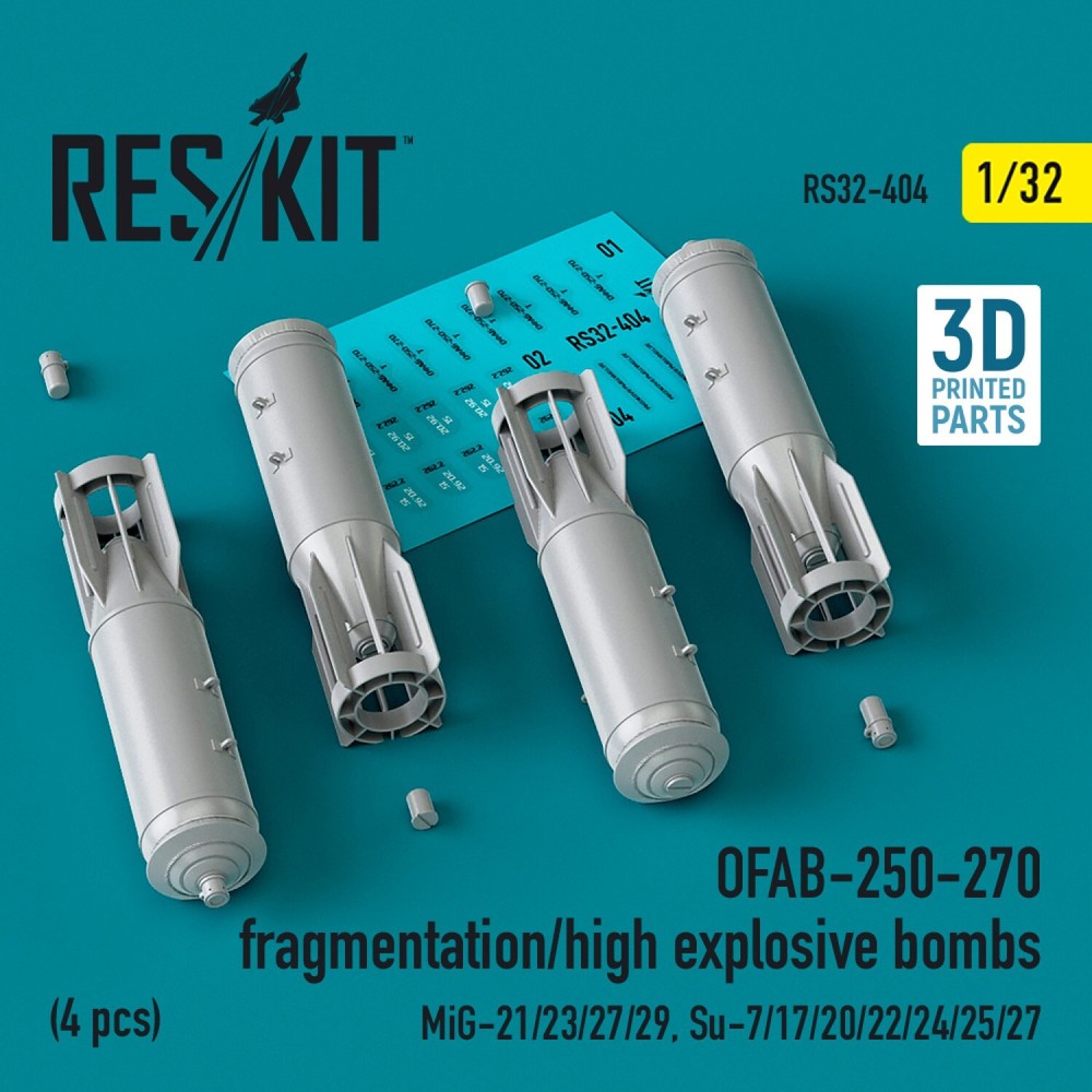 OFAB-250-270 Bombs MiG-21/Su-7 4 pcs 1:32 3D Print ResKit RS32-0404