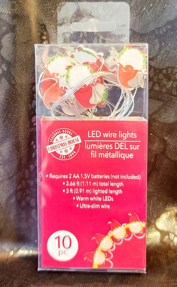 CHRISTMAS GNOME String WHITE LED Fairy LIGHTS 10 Lights 3 Feet ULTRA SLIM WIRE