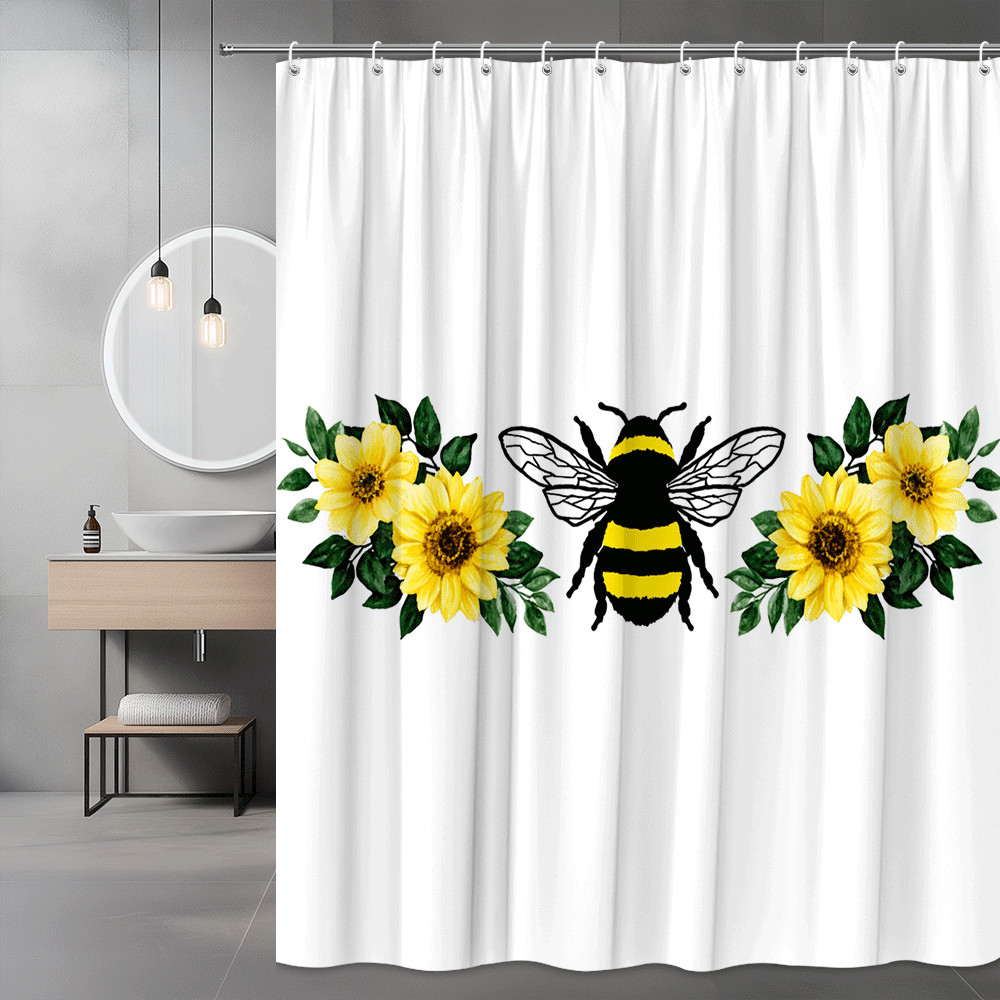 Bee and Sunflower Shower Curtain, Floral Wall Art Print