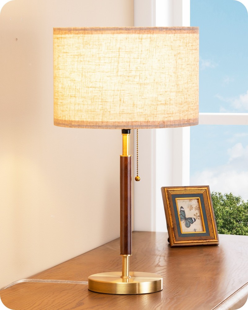 EDISHINE Mid Century Table Lamp, Bedside Lamp with Pull Chain Switch, Modern