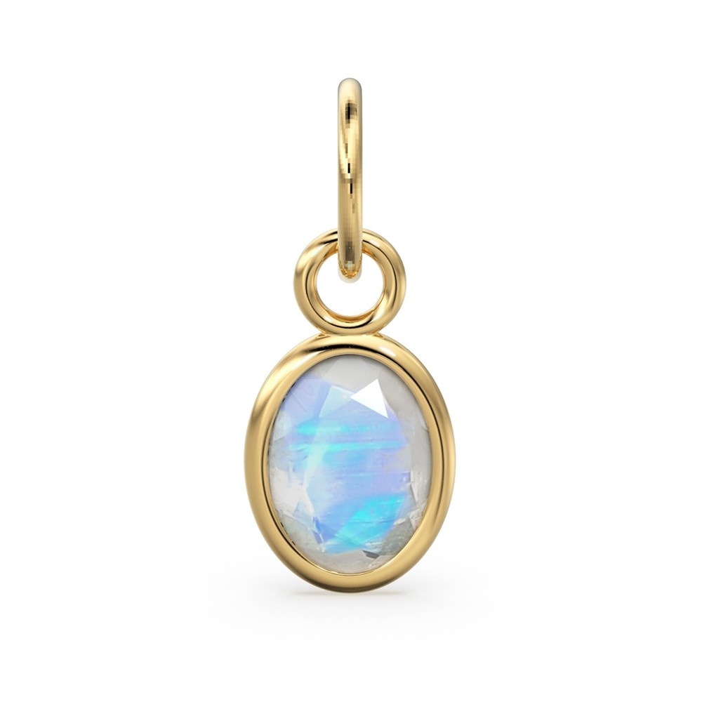 Moonstone 14k Solid Gold Oval Charm Pendant Natural June Birthstone Jewelry