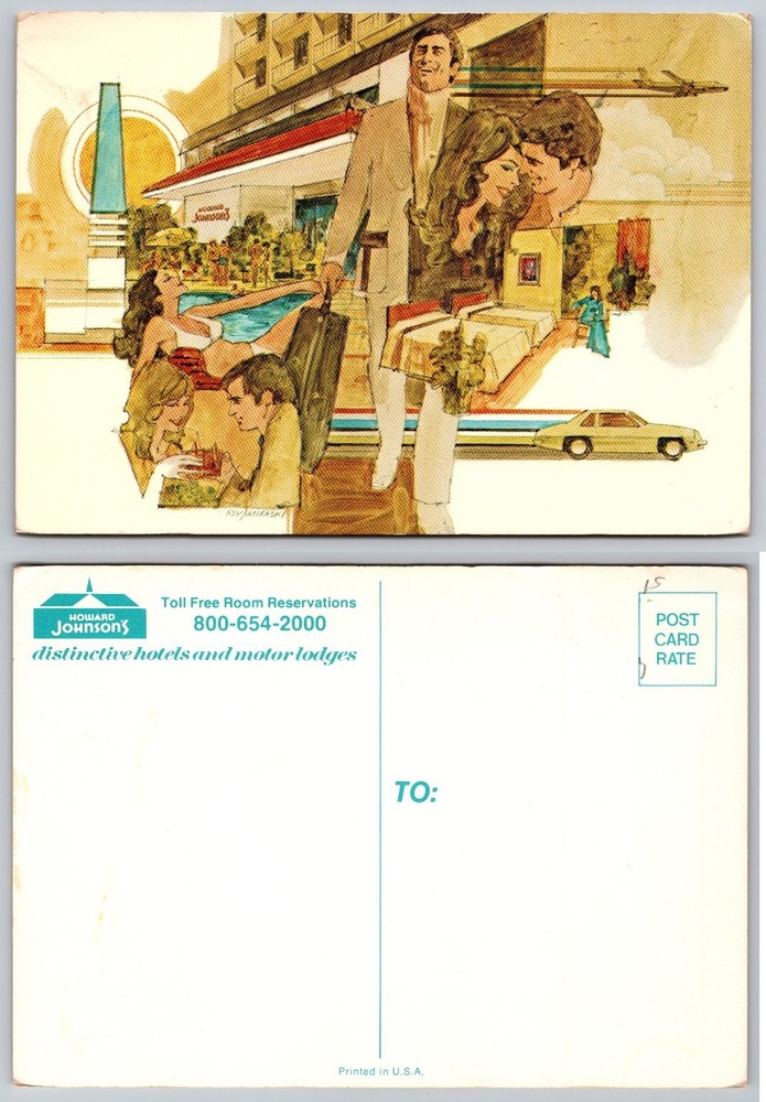 Vintage Howard Johnson's Motor Lodge Postcard 1970s R.S.V. Moraski Art